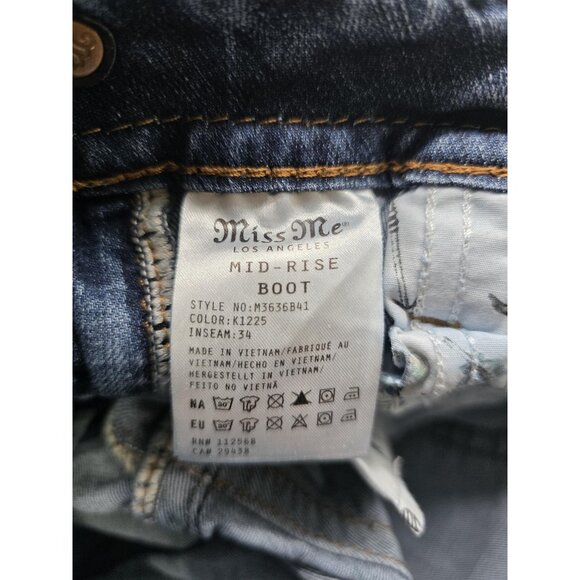 Miss Me Jeans Womens 27 Mid-Rise Bootcut K1225 M3636B41 Distressed Denim Pants - Picture 8 of 9